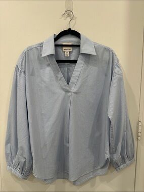 Industry Blue Pinstripe V-Neck Blouse
